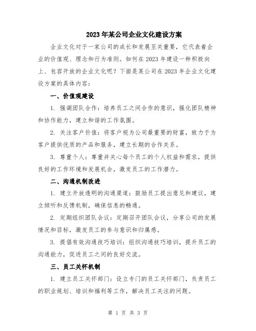 2023年某公司企业文化建设方案