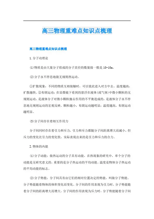 高三物理重难点知识点梳理