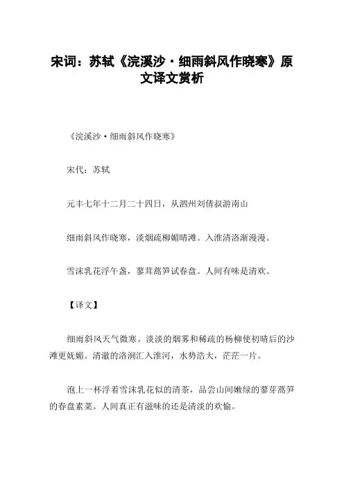 宋词：苏轼《浣溪沙·细雨斜风作晓寒》原文译文赏析