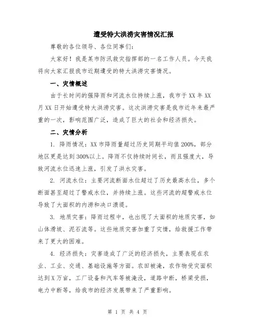 遭受特大洪涝灾害情况汇报