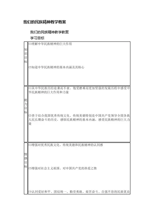 我们的民族精神教学教案