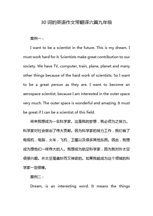 30词的英语作文带翻译六篇九年级