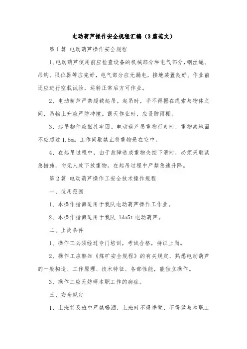 电动葫芦操作安全规程汇编(3篇范文)