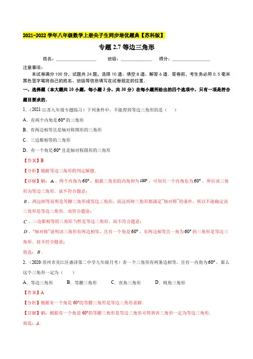 专题27等边三角形-2021-2022学年八年级数学上(解析版)【苏科版】