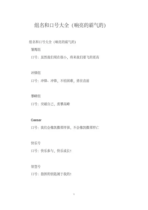 组名和口号大全(响亮的霸气的)