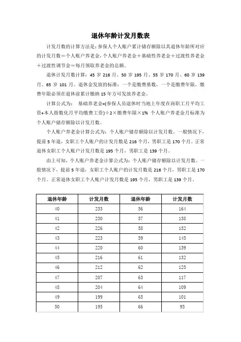 退休年龄计发月数表