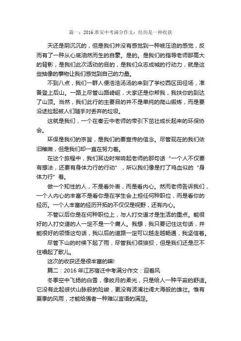 2016年江苏省中考满分作文600字