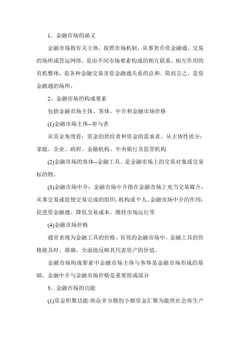 2015年高级经济师知识点-金融市场及其运行