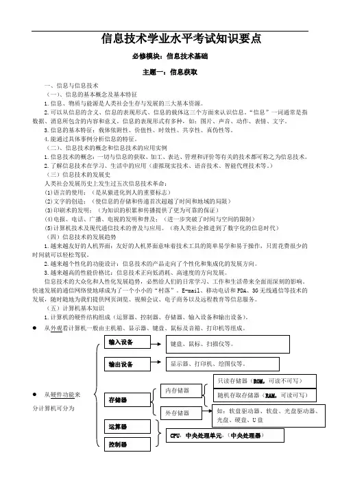 信息技术学业水平考试知识要点