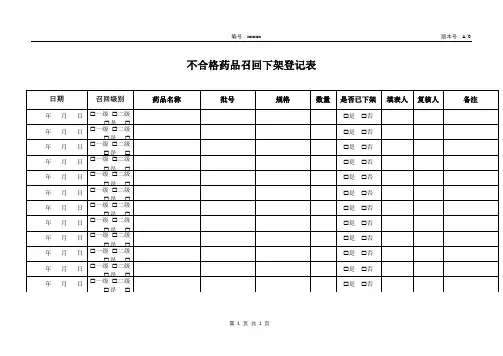 不合格药品召回下架登记表