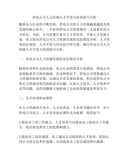 供电公司人力资源人才开发与培训技巧分析