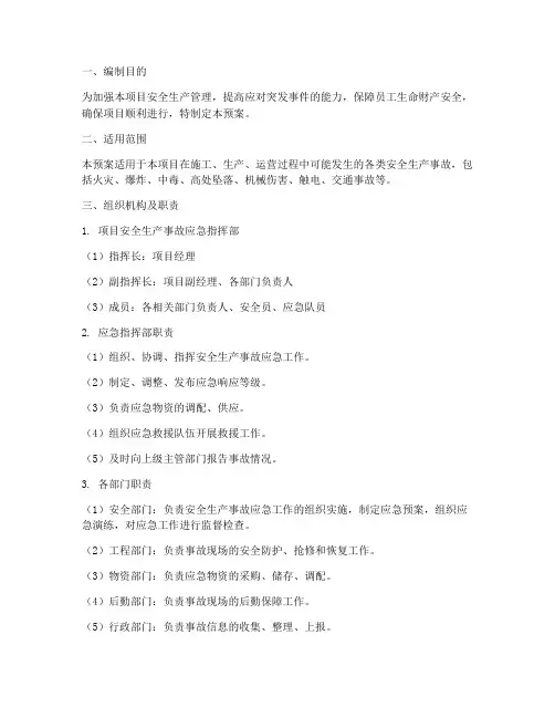 项目安全生产事故应急预案