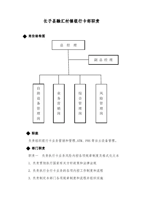 银行卡部门职责与岗位职责
