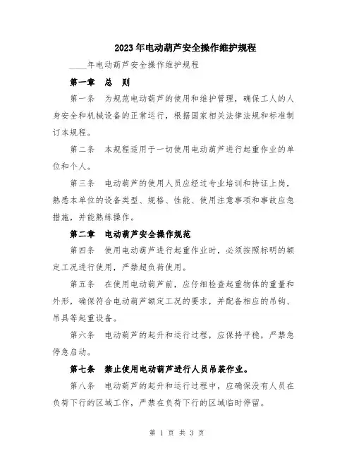 2023年电动葫芦安全操作维护规程