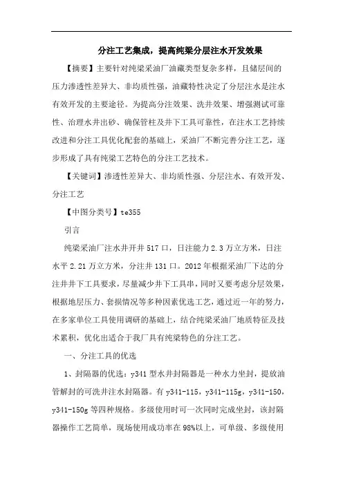 分注工艺集成,提高纯梁分层注水开发效果论文