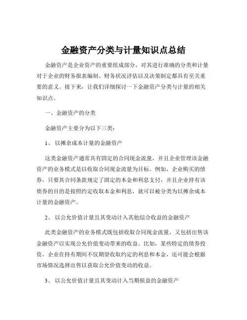 金融资产分类与计量知识点总结