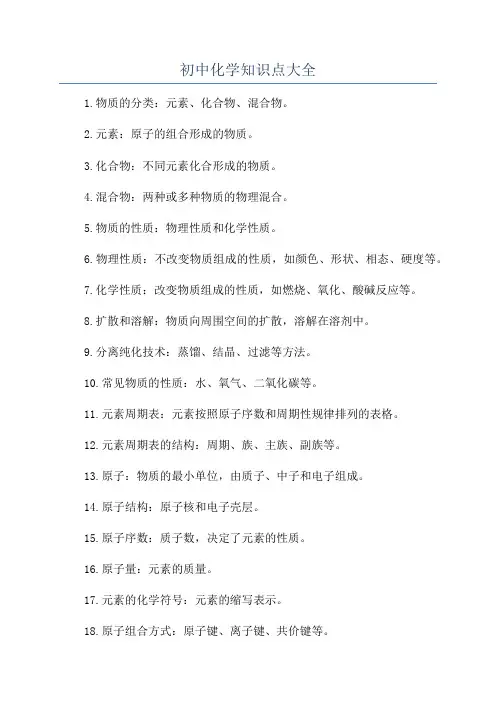 初中化学知识点大全
