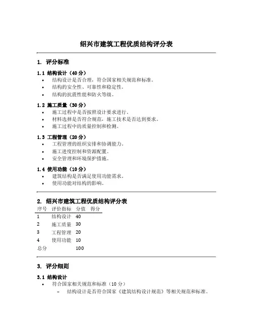 绍兴市建筑工程优质结构评分表