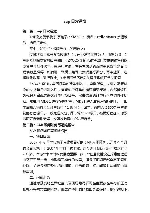 sap日常运维