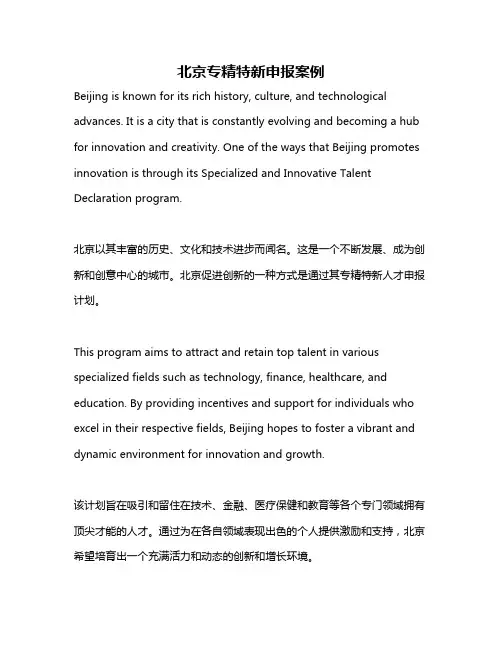 北京专精特新申报案例