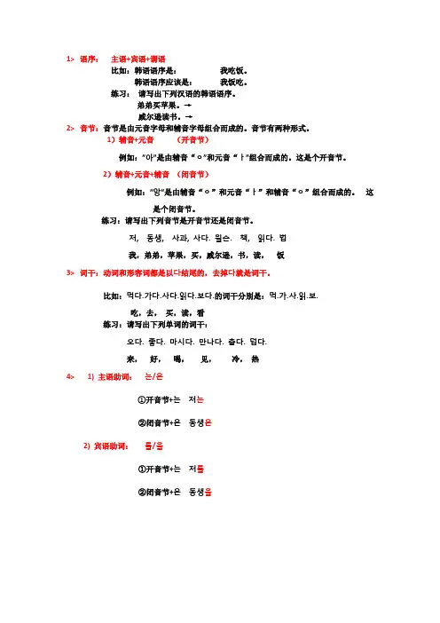 韩国语初级上册语法总结以及习题(完整版)