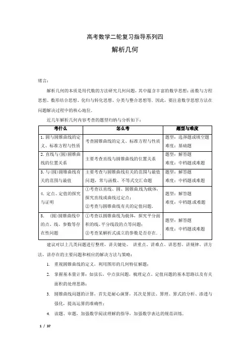 高考数学二轮复习指导系列之四(解析几何)