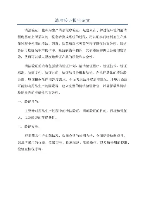 清洁验证报告范文