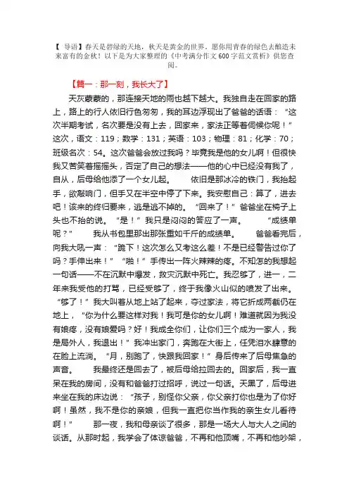 中考满分作文600字范文赏析
