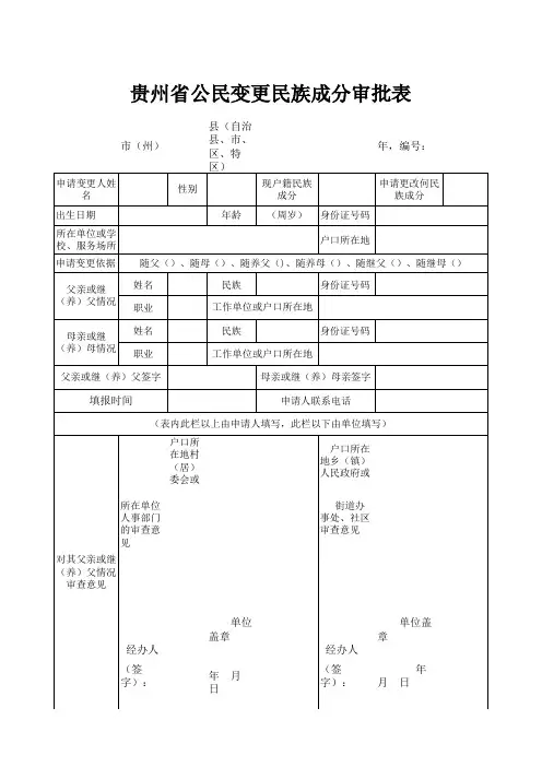 贵州省公民变更民主成分审批表