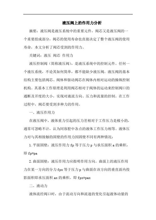 液压阀上作用力分析