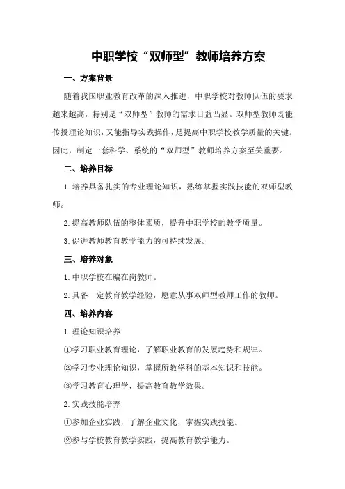 中职学校“双师型”教师培养方案