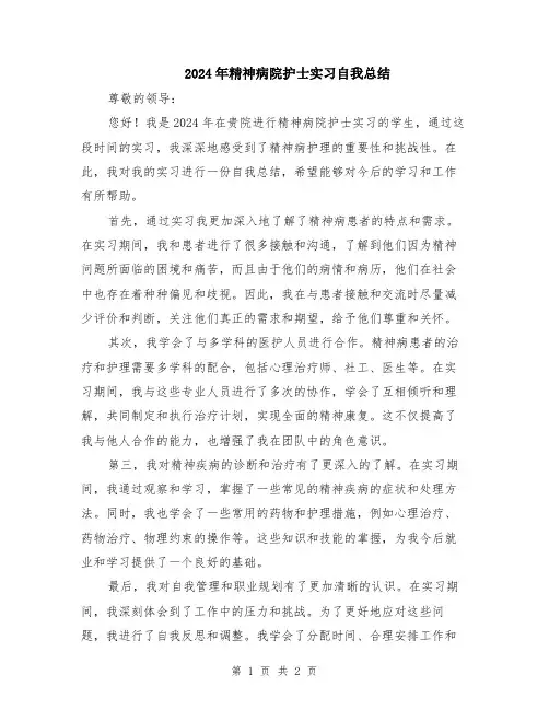 2024年精神病院护士实习自我总结