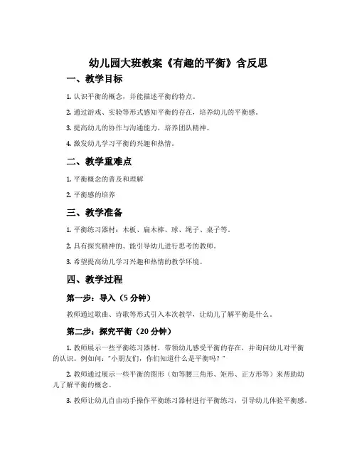 幼儿园大班教案《有趣的平衡》含反思