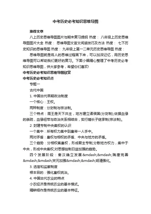 中考历史必考知识思维导图