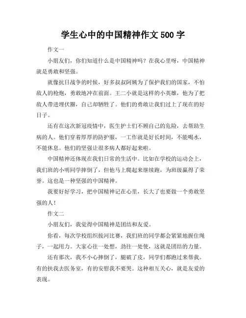 学生心中的中国精神作文500字