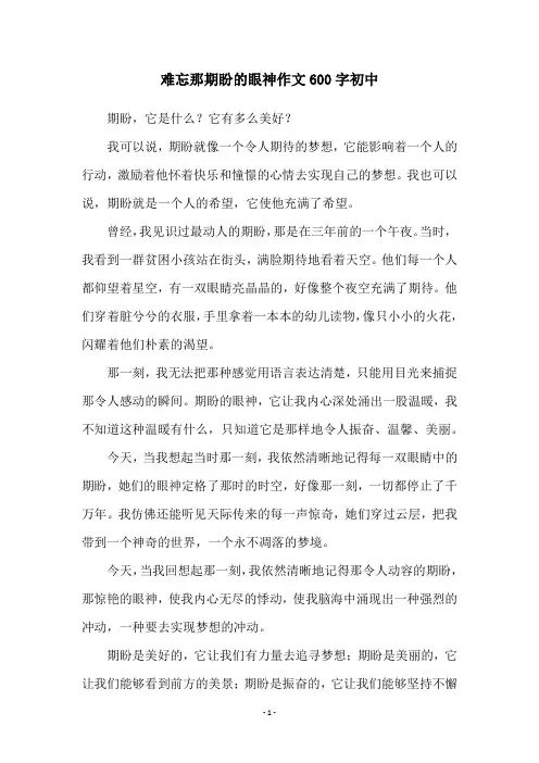 难忘那期盼的眼神作文600字初中