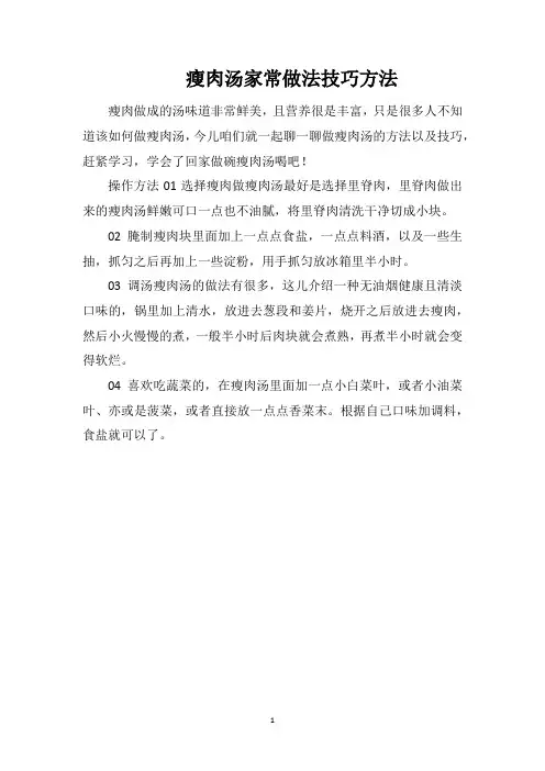 瘦肉汤家常做法技巧方法