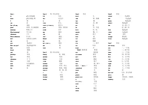 2019-2020年鲁教版三四年级上册英语单词