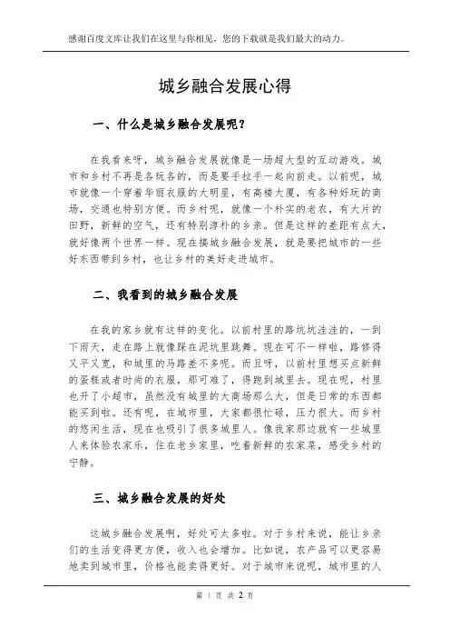 城乡融合发展心得