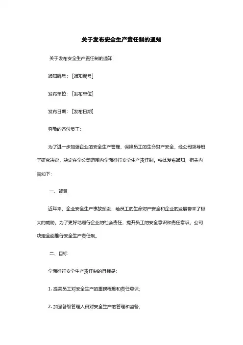 关于发布安全生产责任制的通知