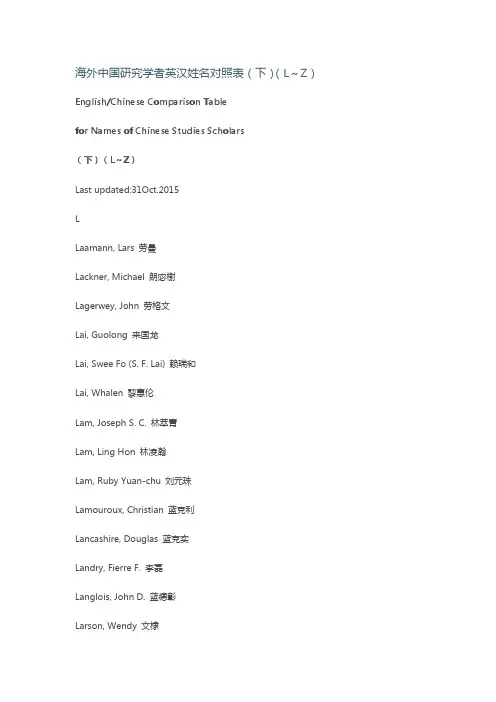 海外中国研究学者,英汉姓名对照表