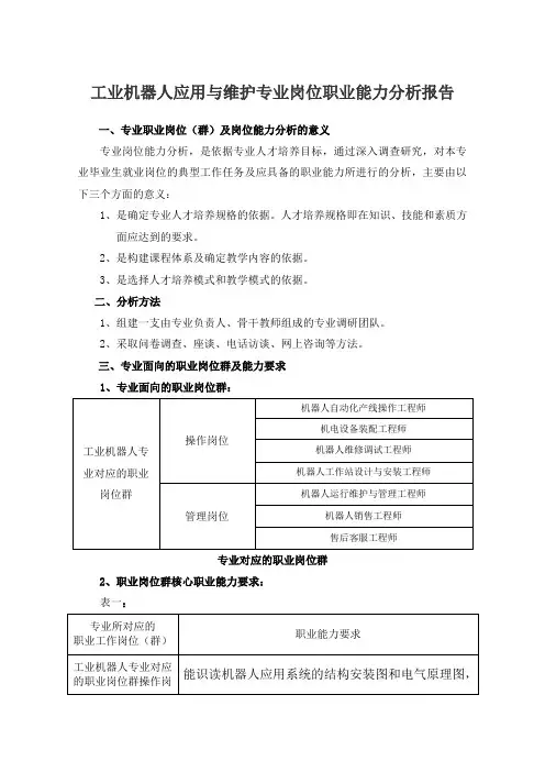 《工业机器人应用与维护》专业岗位职业能力分析报告
