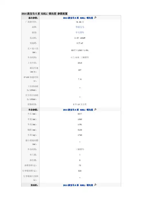 2014款宝马5系525Li领先型参数配置