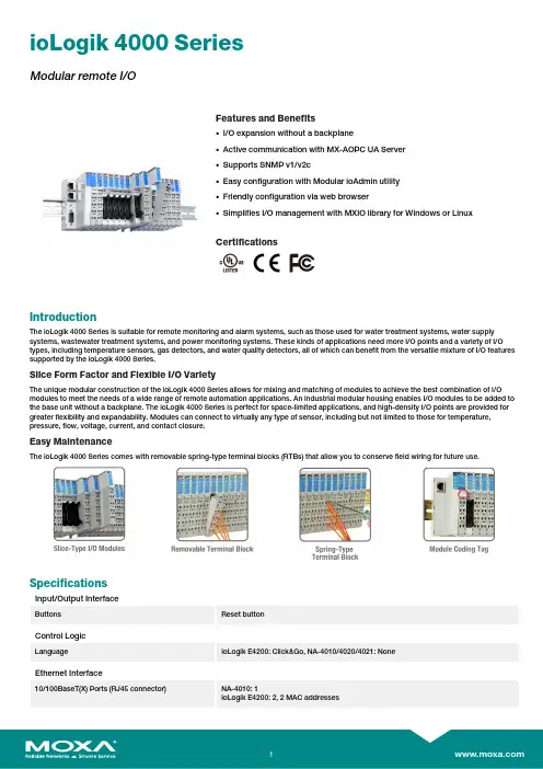 Moxa ioLogik 4000 Series模块化远程I O系统说明书