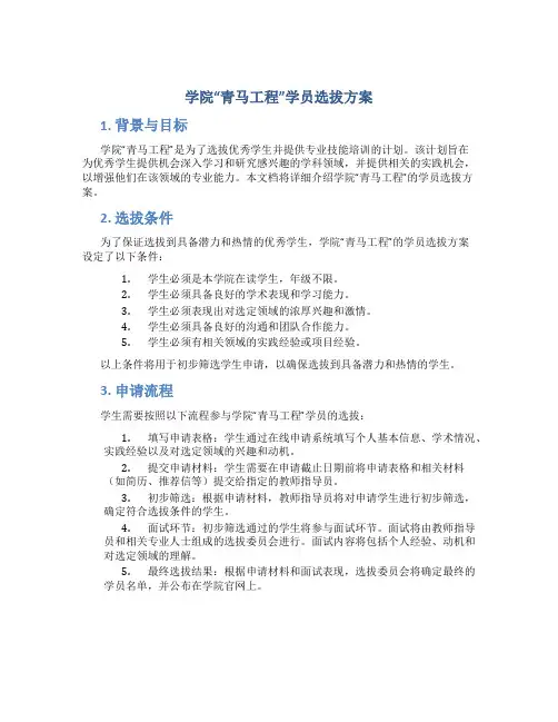 学院“青马工程”学员选拔方案