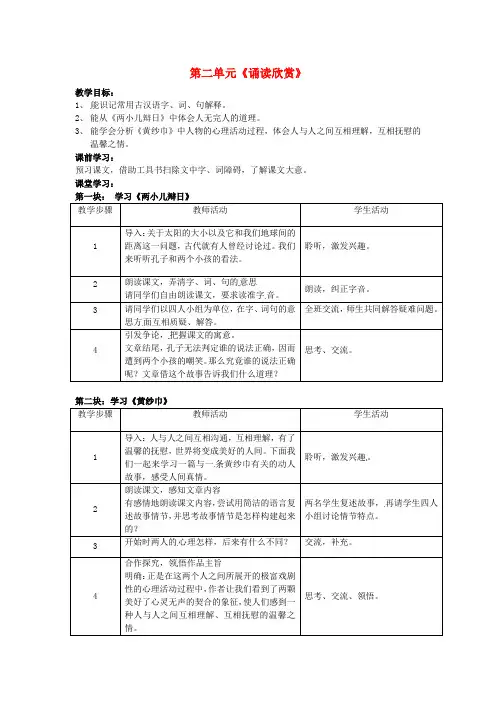 苏教版初中语文七年级下册第二单元诵读欣赏教案