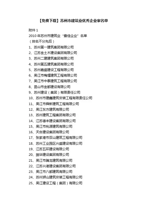 【免费下载】苏州市建筑业优秀企业家名单