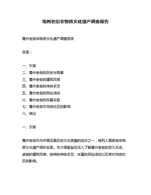 亳州老街非物质文化遗产调查报告