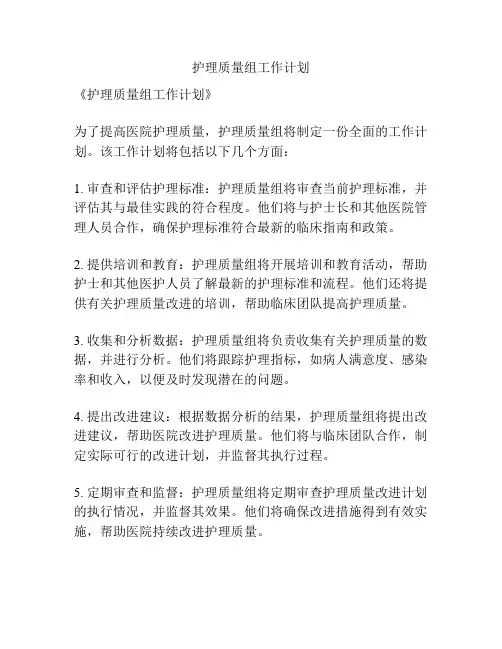 护理质量组工作计划