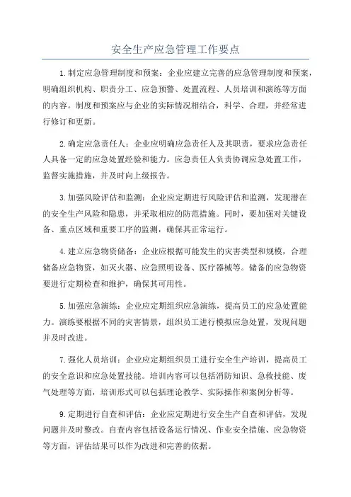 安全生产应急管理工作要点